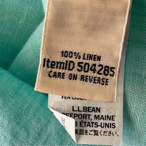 LL Bean 100% Linen Turquoise Popover Long Sleeve Blouse Size S - Picture 6 of 7